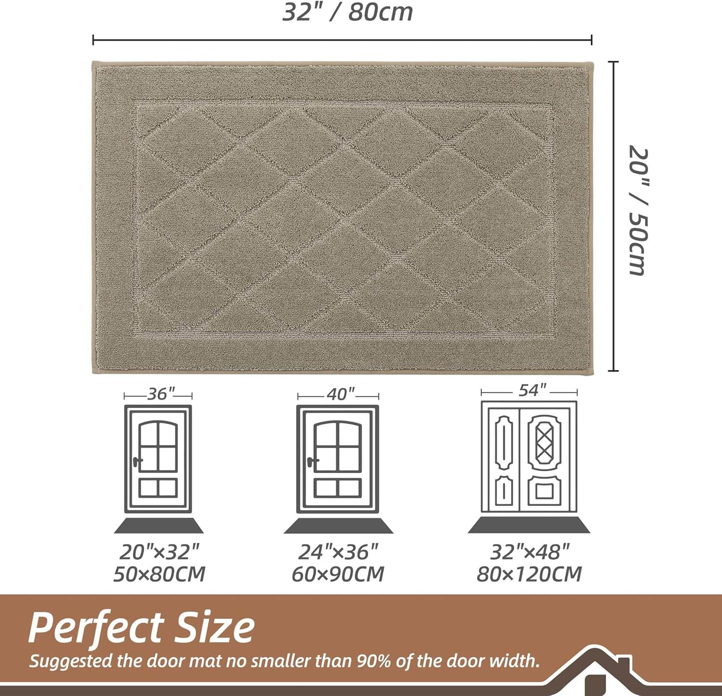 BEQHAUSE Dirt Trapper Door Mat 20" x 32", Doormat Non-Slip Entryway Rugs Washable, Dog Door Mat Stain Resistant and Absorbent Welcome Floor Mat for Front Back Door, Muddy Wet Shoes & Paws, Beige