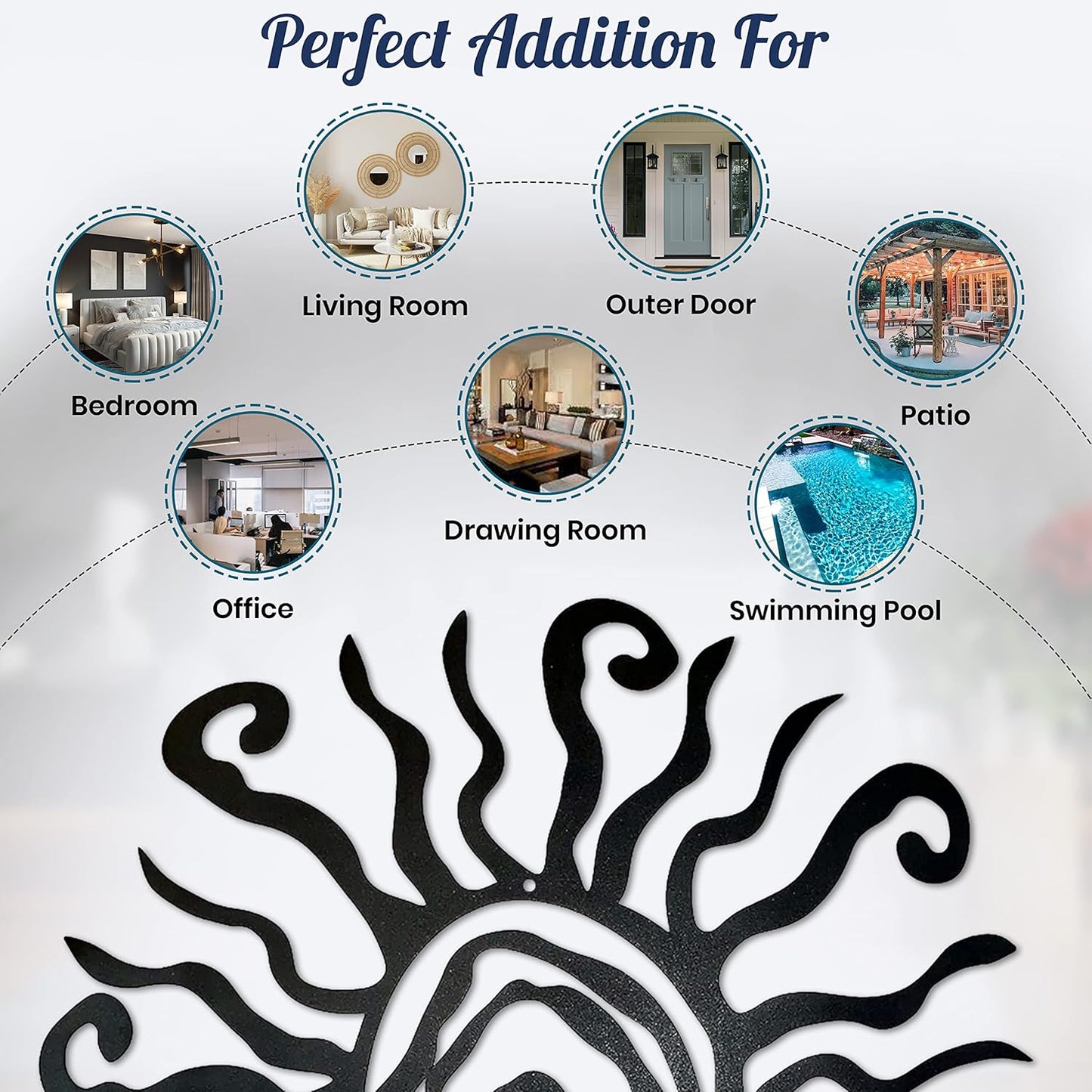 Riverside Designs Wacky Sun Metal Wall Art Indoor/Outdoor Decor - 36" Black Rust Proof Wall Sculpture - Made in USA - Ideal for Bedroom, Garden, Home, Patio and Farmhouse