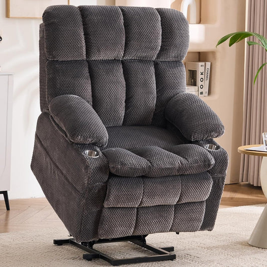 Dual Motor Power Lift Recliner Chair for Elderly,Electric Lift Chair with Adjustable Headrest, Heat and Massage,Lay Flat Recliner with Cup Holders,USB Ports,Type C,Zero Gravity, Grey