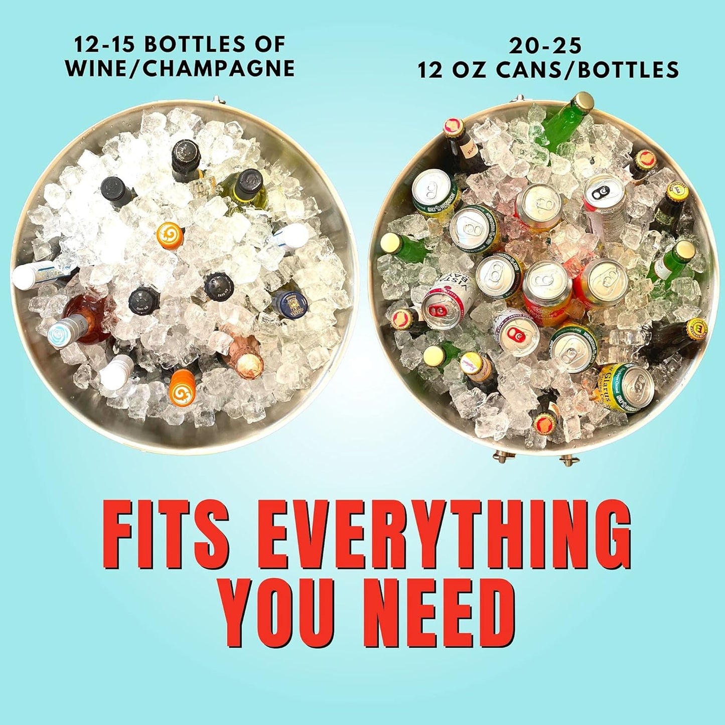 Stainless Steel Insulated Beverage Tub - Real Deal Steel, Large 6 Gallon Round Double Walled Party Tub, Drink Bucket for Parties, Ice Cooler for Wine Beer - Pack of 3