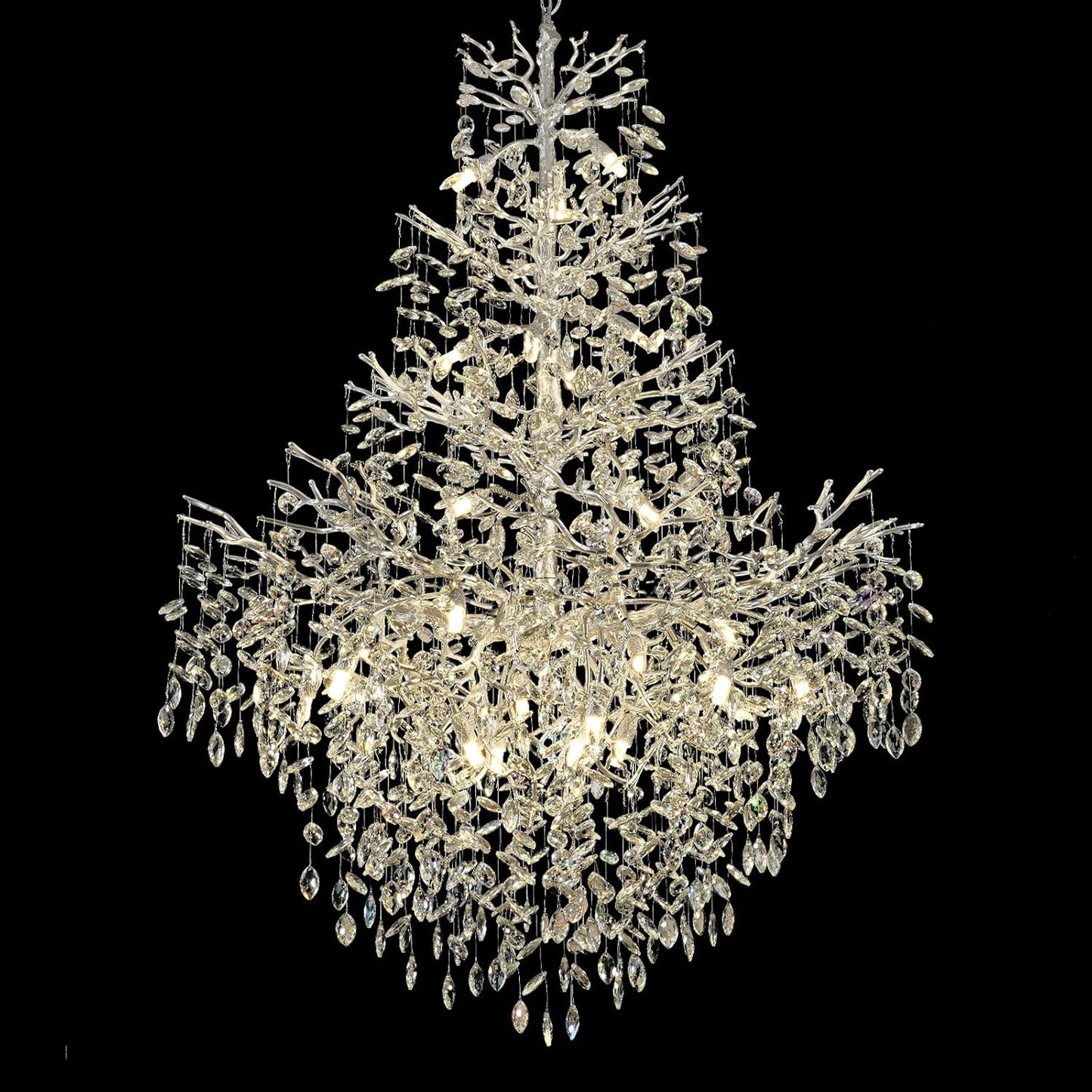 H65'' Silver Tree Branch Crystal High Ceilings Chandeliers,Modern Crystal Staircase Chandeliers, D48'' Foyer Chandelier for High Ceiling, Luxury Large Living Room Chandelier, 27-Lights