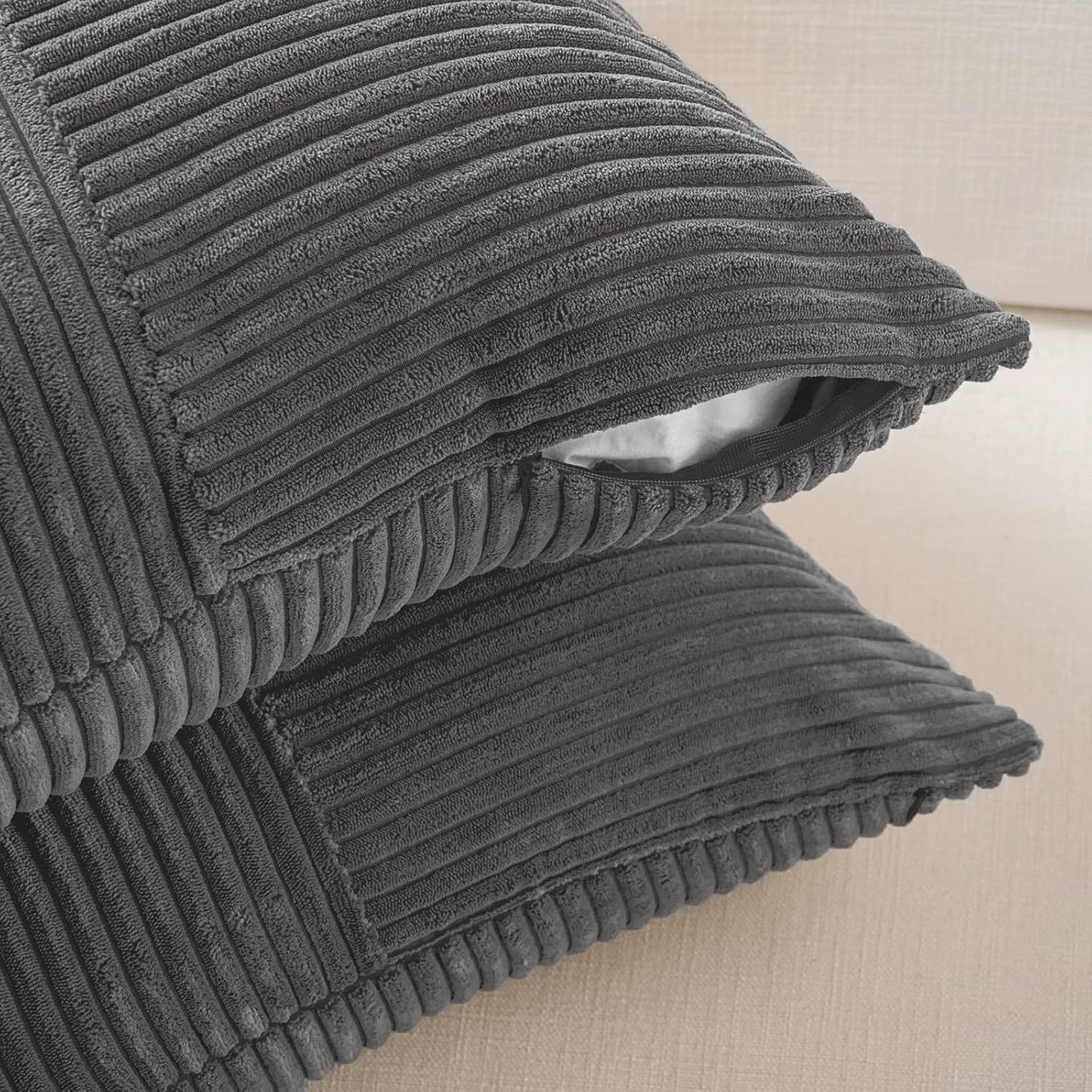 Fancy Homi 2 Packs Dark Gray Samll Decorative Throw Pillow Covers 14x14 Inch with for Couch Bed Sofa, Rustic Farmhouse Boho Home Decor, Soft Corss Patchwork Corduroy Square Cushion Case 35x35 cm