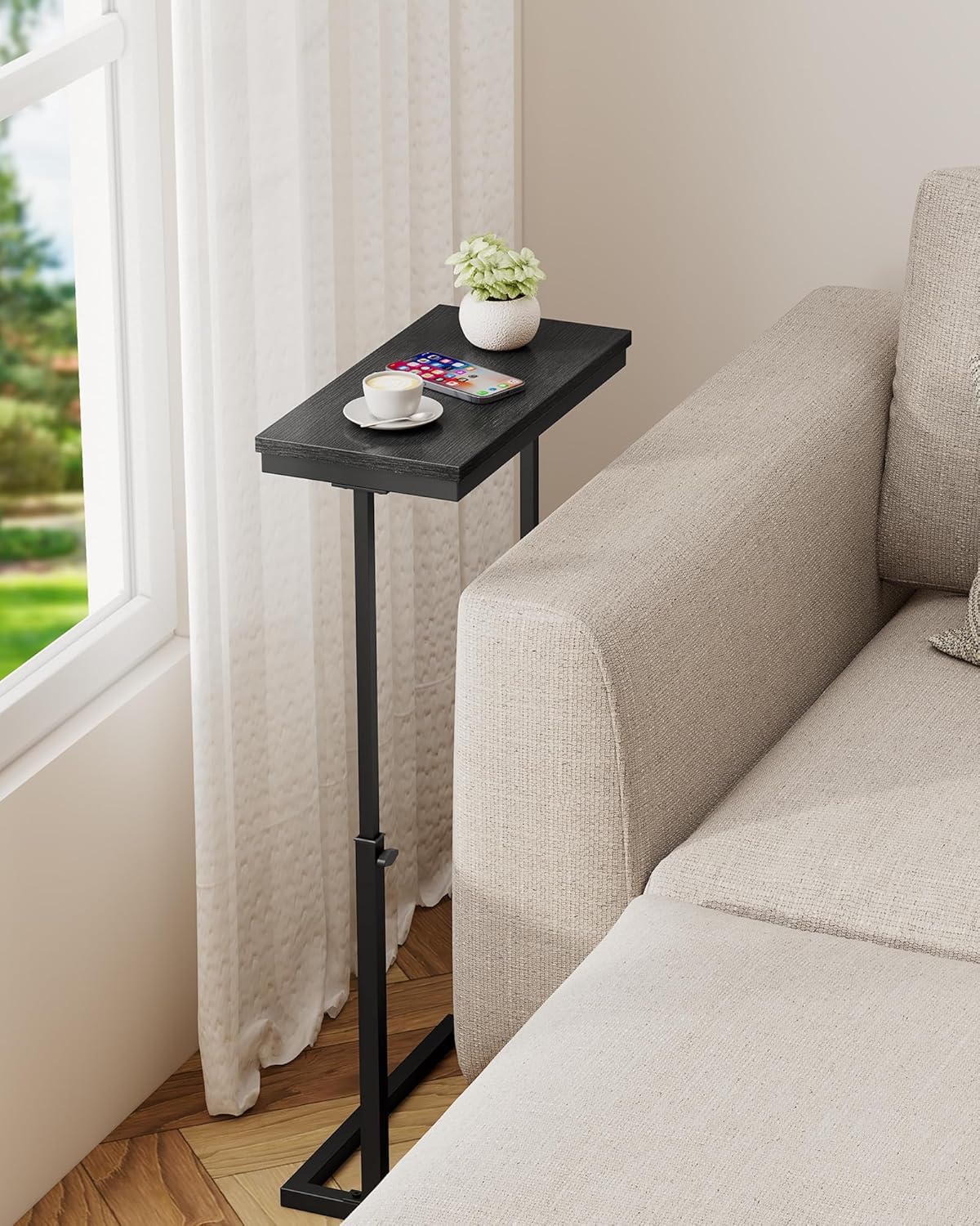 TUTOTAK End Table, Side Table, Tall Couch Table, Sofa Table, Living Room, Bedroom, Black TB01BK083