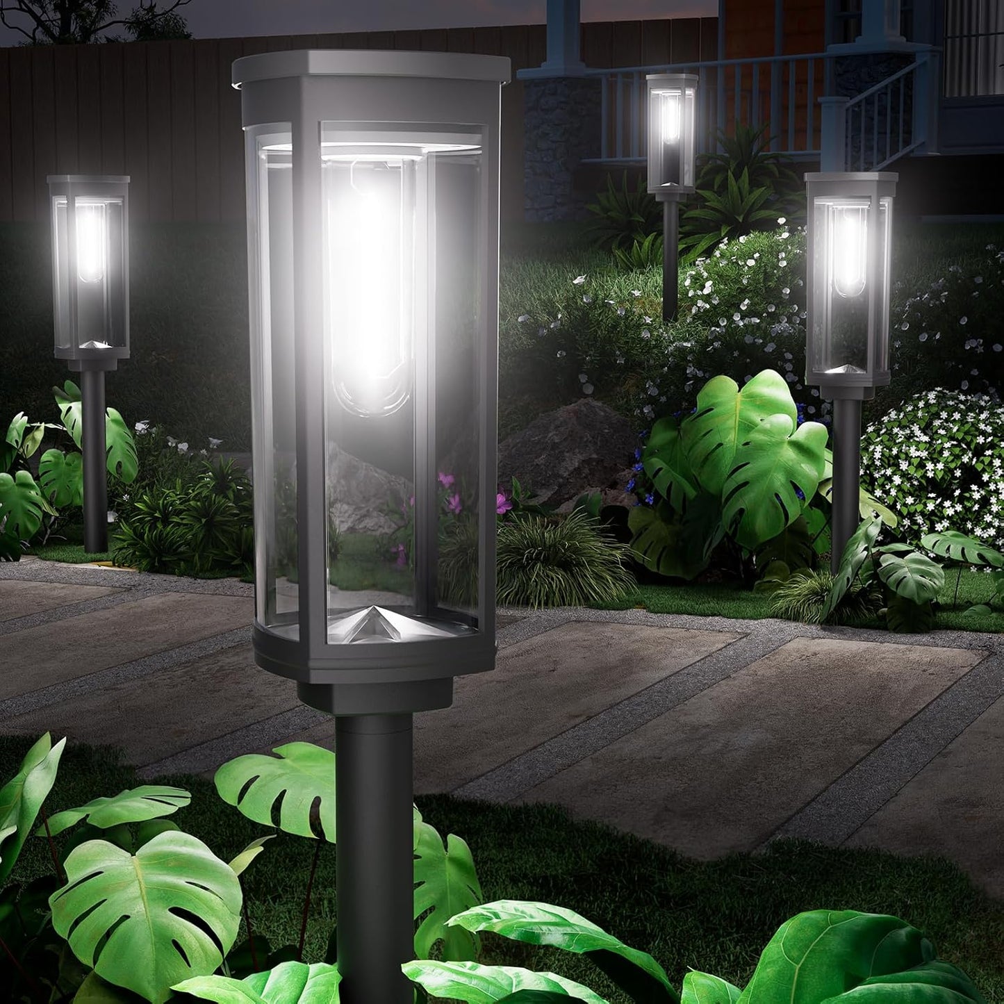 4 Pack Solar Pathway Lights Outdoor, Modern Super Brightness LED Path IP65 Waterproof Garden Lights Solar Powered Landscape Lighting for Outside Yard Garden Driveway Walkway