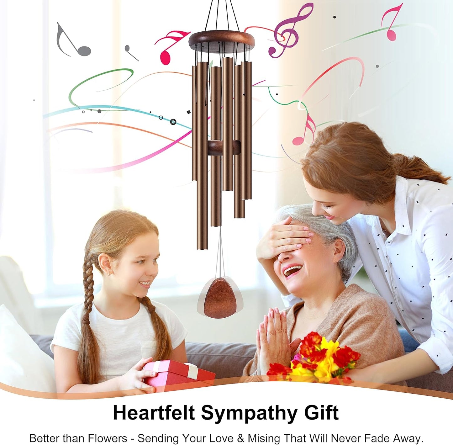 Large Aluminium Wind Chimes 37 Inches to Create a Zen Atmosphere Suitable for Outdoor, Garden, Patio Decoration. Classic Wind Chimes with Wind Catcher Suitable as A Gift for Unisex(Coffee)