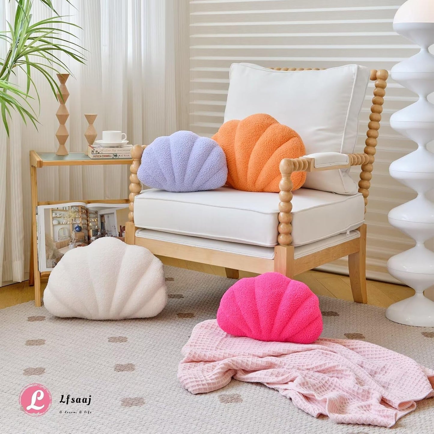Seashell Throw Pillows, Shell Shaped Throw Pillows, 18 Inch Soft Home Decorative Pillow Plush Cushion for Bed Couch Living Sofa Room Decor Accent Throw Pillow (Lavender 18Inch)