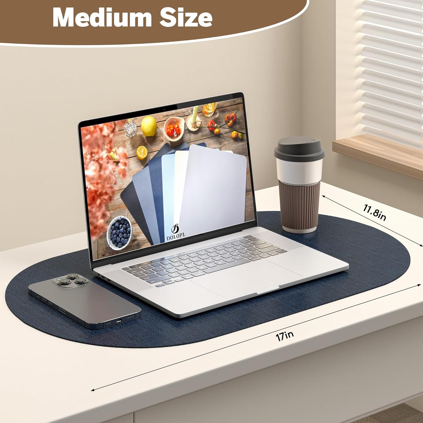 DOLOPL Placemats Set of 6, Oval Reversible Wipeable & Heat Resistant Place Mats, Modern Faux Leather Table Mats for Kitchen, Neutral Tablemats for Dining Table Decor, Wedding, Party(Navy Blue)