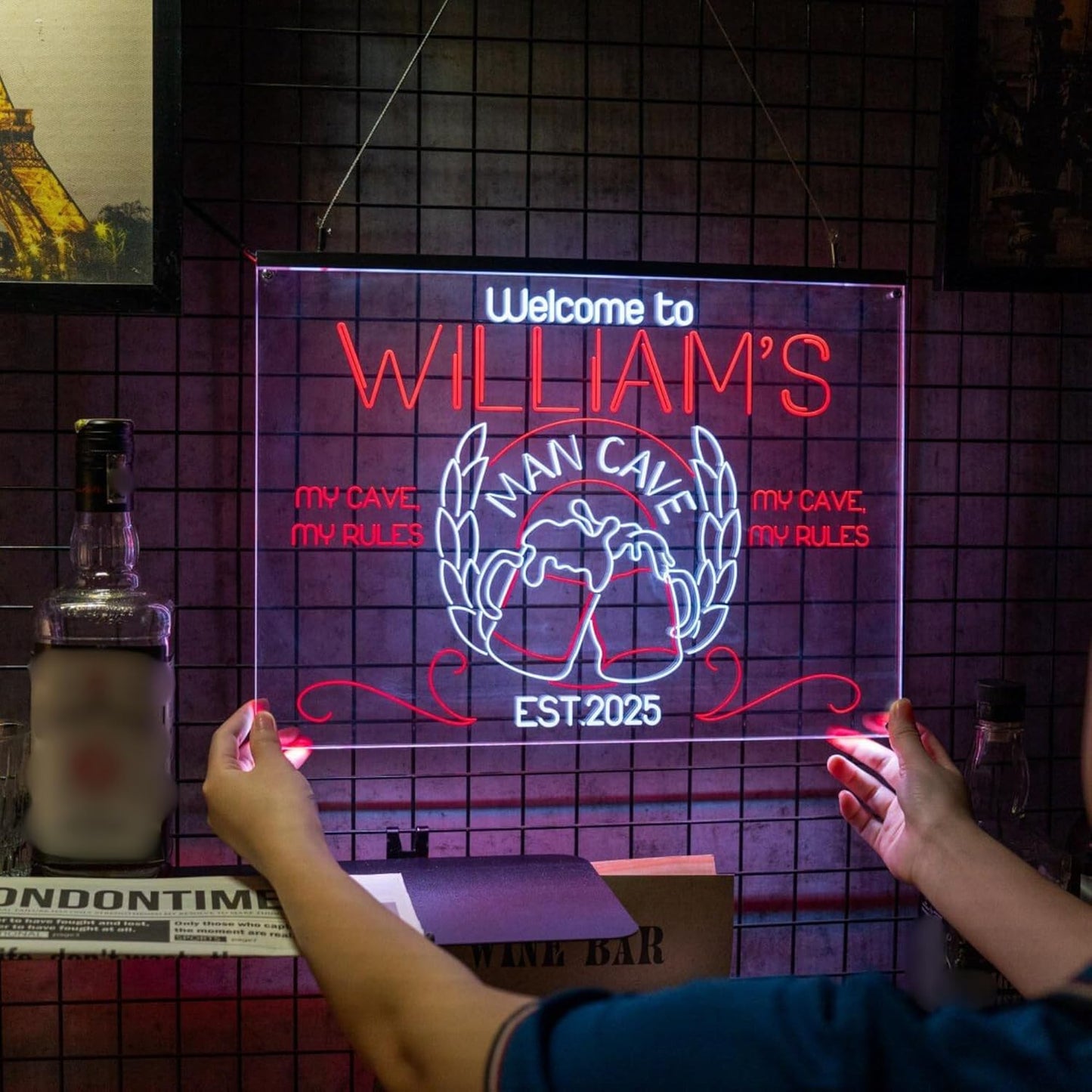 Personalized Bar Signs with Your Name for home wall light up with personalized pub name, man cave accessories, beer themed neon customizable lighted sign