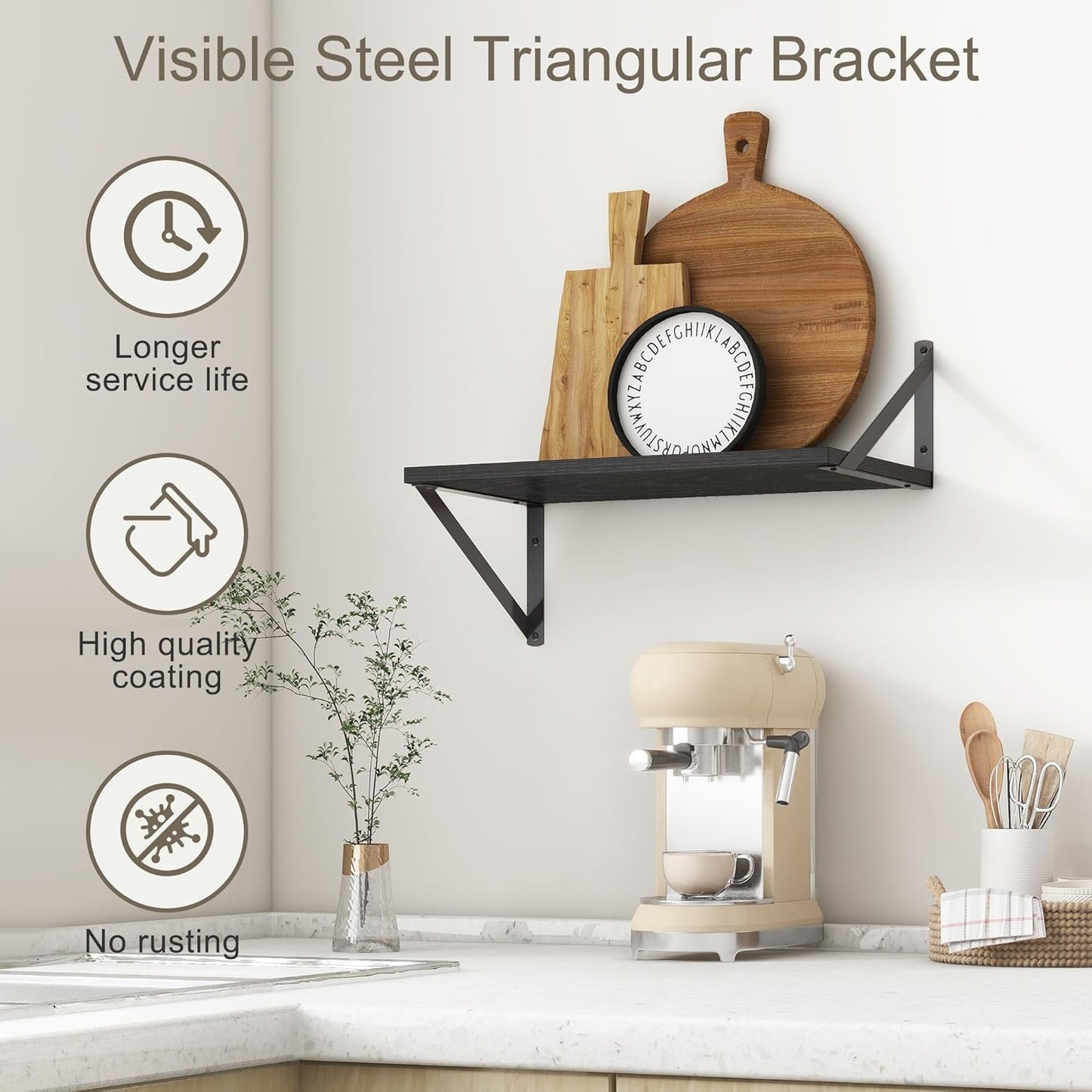 Fun Memories Black Floating Shelves 18 Inch Long, Rustic Floating Shelf with Brackets, 10 Inch Deep Wall Shelves, Black Bathroom Shelves, 18 x 10 Storage Shelf for Kitchen, Living Room, Set of 2