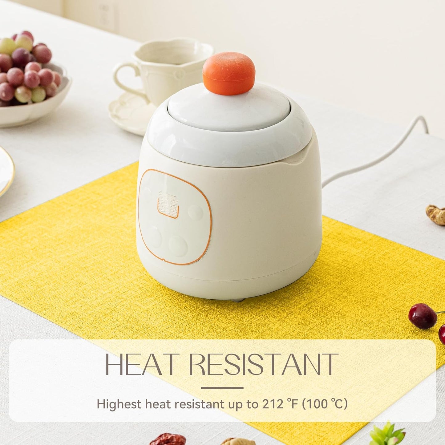 Romanstile Vinyl Placemats Set of 8-12 X 18 Inch - Heat Resistant Place Mats 100% Waterproof Oilproof Wipeable Reversible Faux Leather Table Mats for Kitchen/Dining/Party/Outdoor, Yellow