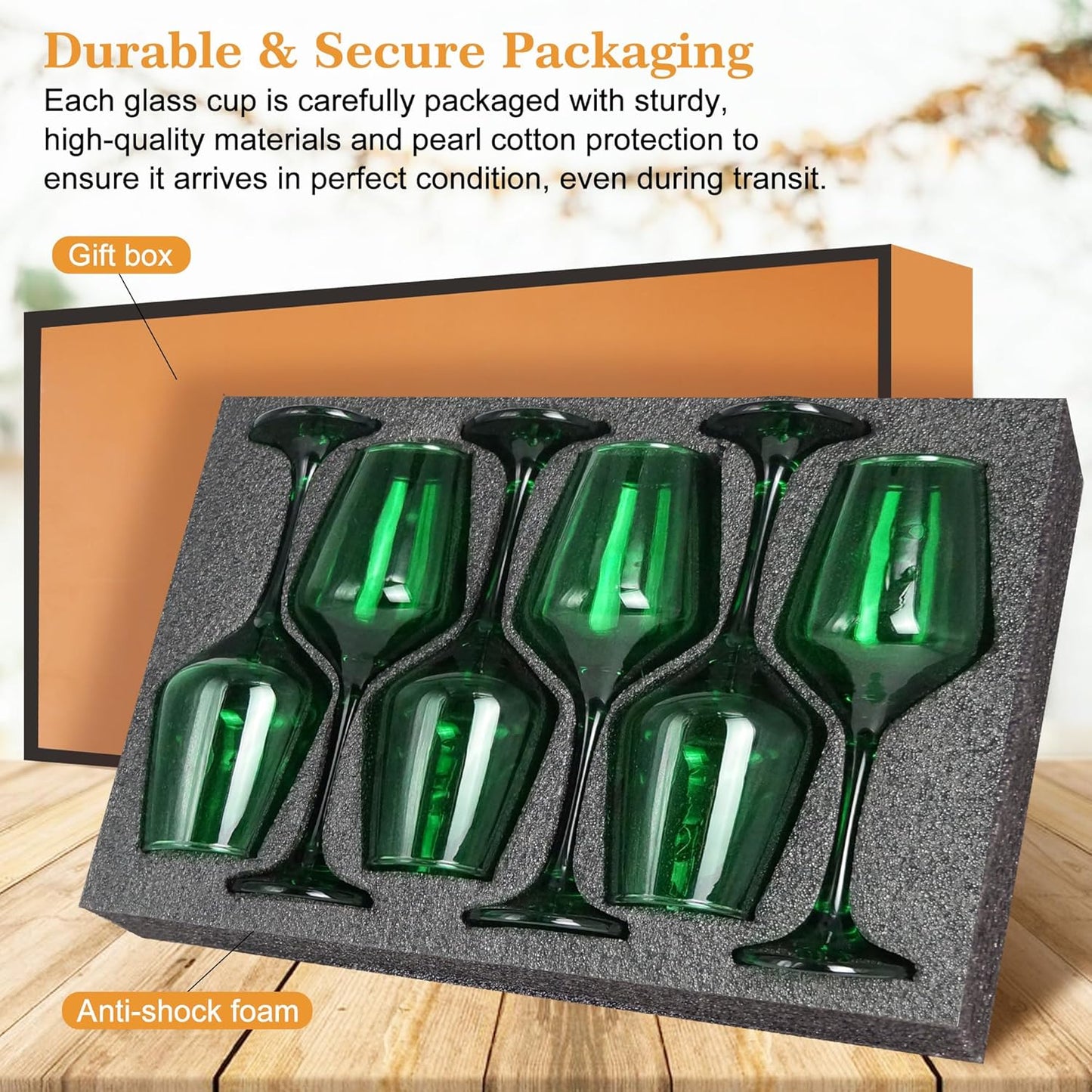 Green Wine Glasses Set of 6-12oz Green Long Stem Wine Glass Cups, Pretty Crystal Glassware, Hand Blown Goblets Drinkware, Unique Drinking Stemware Holiday Gift Set