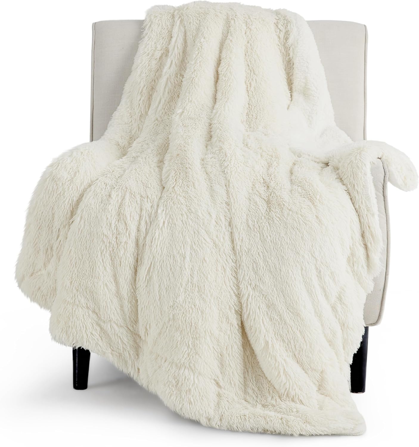 Bedsure GentleSoft Fuzzy Sherpa Faux Fur Twin Blanket Cream Cozy Gifts for Women, Soft Fleece Plush Warm Minky Thick Blanket Twin Size for Bed, Couch, Room Dorm Essentials Cream Decor Gifts, 60x80