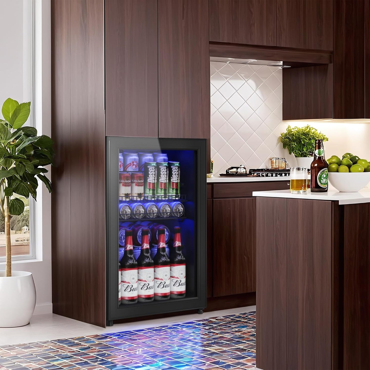 2.5 Cu.Ft Wine Fridge, Mini Fridge With Glass Door, Wine Cooler Refrigerator, Beverage Drink Beer Cooler, Adjustable Shelves & Digital Temperature Display, 22 Bottle 95 Can