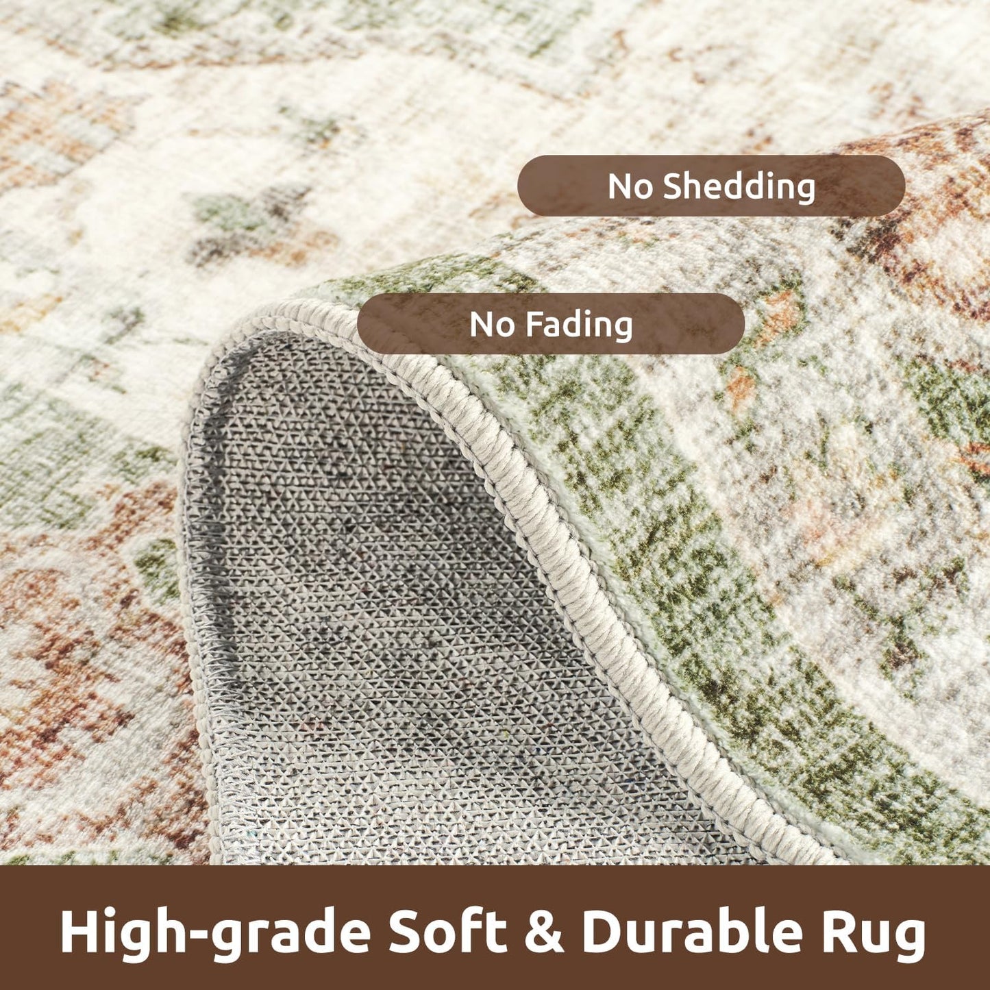 AMOAMI-Area Rug 6X9 Rugs for Living Room-Vintage Soft Green Rugs for Bedroom-Non Slip Carpet-Machine Washable Rug for Dining Room Living Room Bedroom Office Under Table