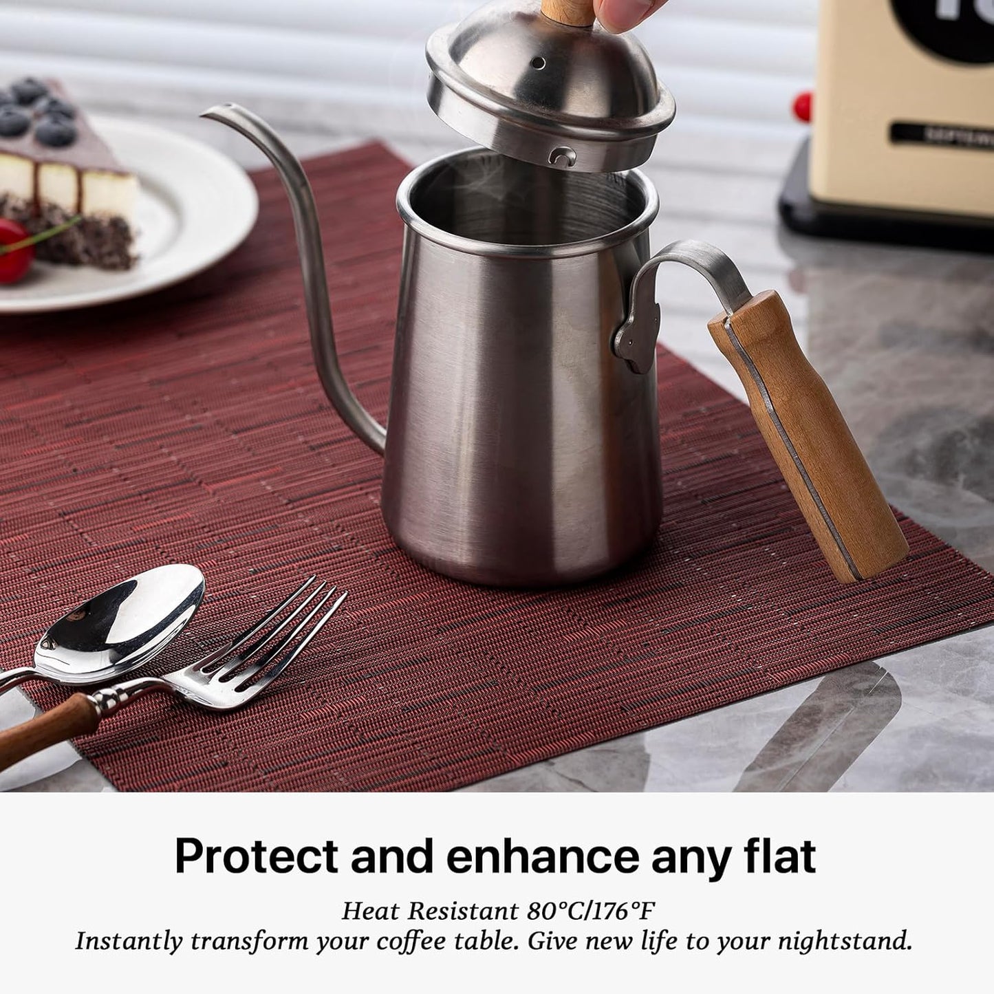 LEXMORE Placemats Set of 12 Vinyl/Plastic Woven Place Mats for Kitchen Table Indoor/Outdoor Washable Placemat Wipeable Dining Table Mats(Burgundy)