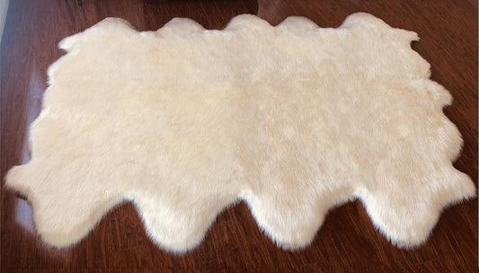 LAMBZY Faux Sheepskin Hypoallergenic Free Shape Silky Shag Rug, Luxury Shaggy Silky Plush Carpet for Bedrooms Rugs Living Room Kids Rooms Sofa Floor Rugs (Octo 8 Pelts 6'x8', White)