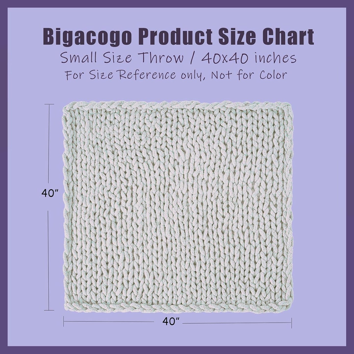 Bigacogo Chunky Knit Throw Blanket for Couch, 40x40 inches, 100% Hand Knitted with Thick Jumbo Chenille Yarn, Cozy Soft Large Rope Knot Cable Crochet Blankets for Sofa Bed Living Room, Ivory