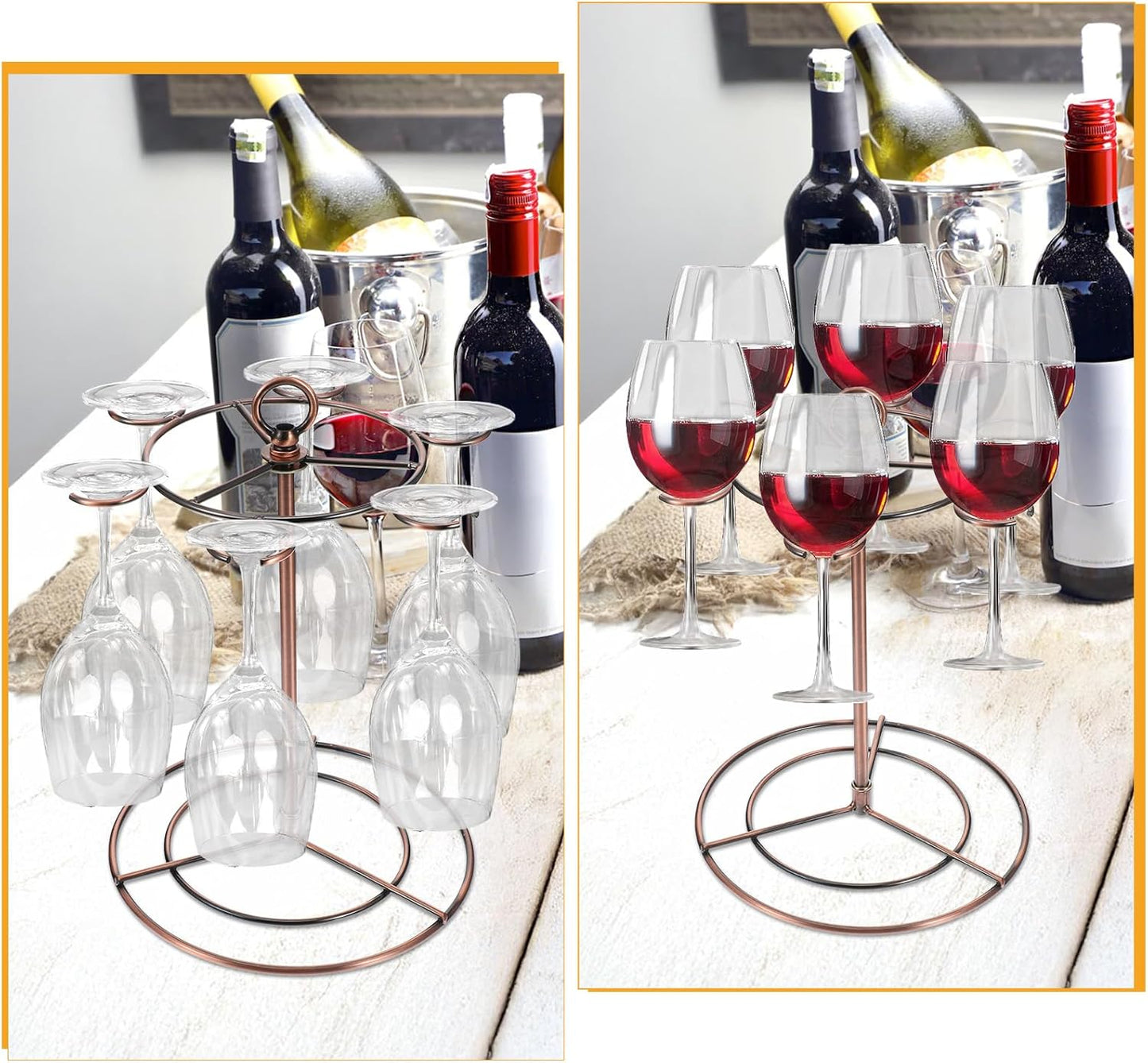 Black Metal Countertop Wine Glass Holder with Scrollwork Design, Freestanding Tabletop Stemware Storage Rack with 12 Hooks