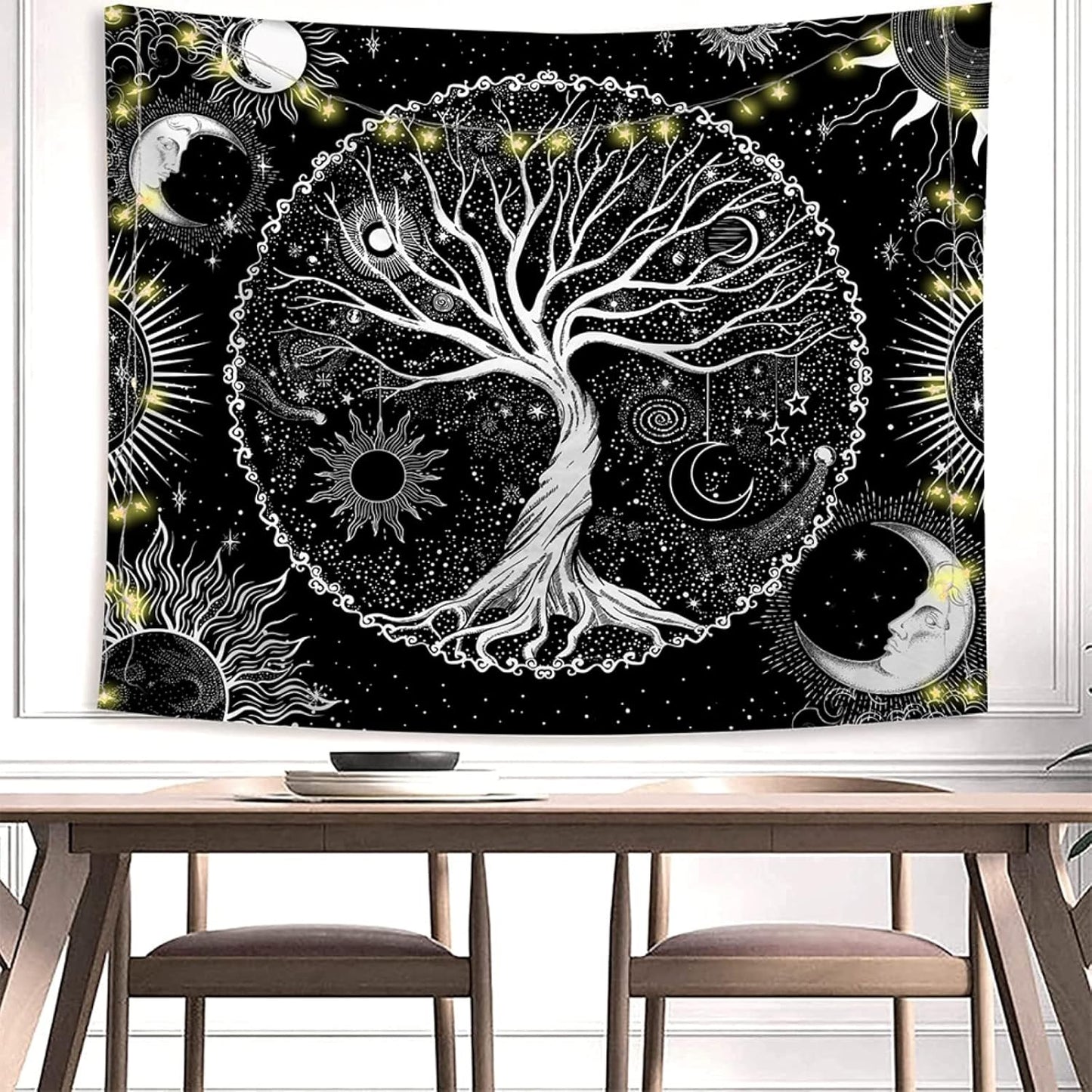 AACKart Tree of Life Tapestry for Bedroom Aesthetic Room Decor-Black and White Spiritual Tree Tapestry Wall Hanging with Sun Moon Star 78.7×59.1 inches