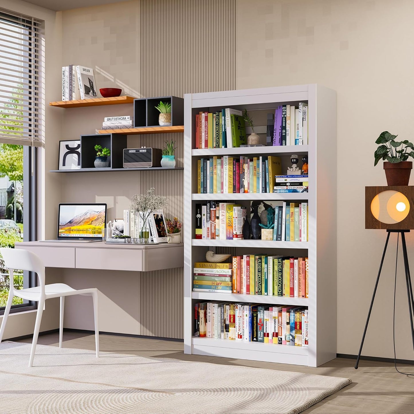 Bookshelf, 5-Tier Sturdy Bookcase, Adjustable Book Shelf, Large Capacity per Shelf, Modern Book Shelf for Living Room, Home Office, Garage, Ideal for Home Organization & Stylish Upgrades