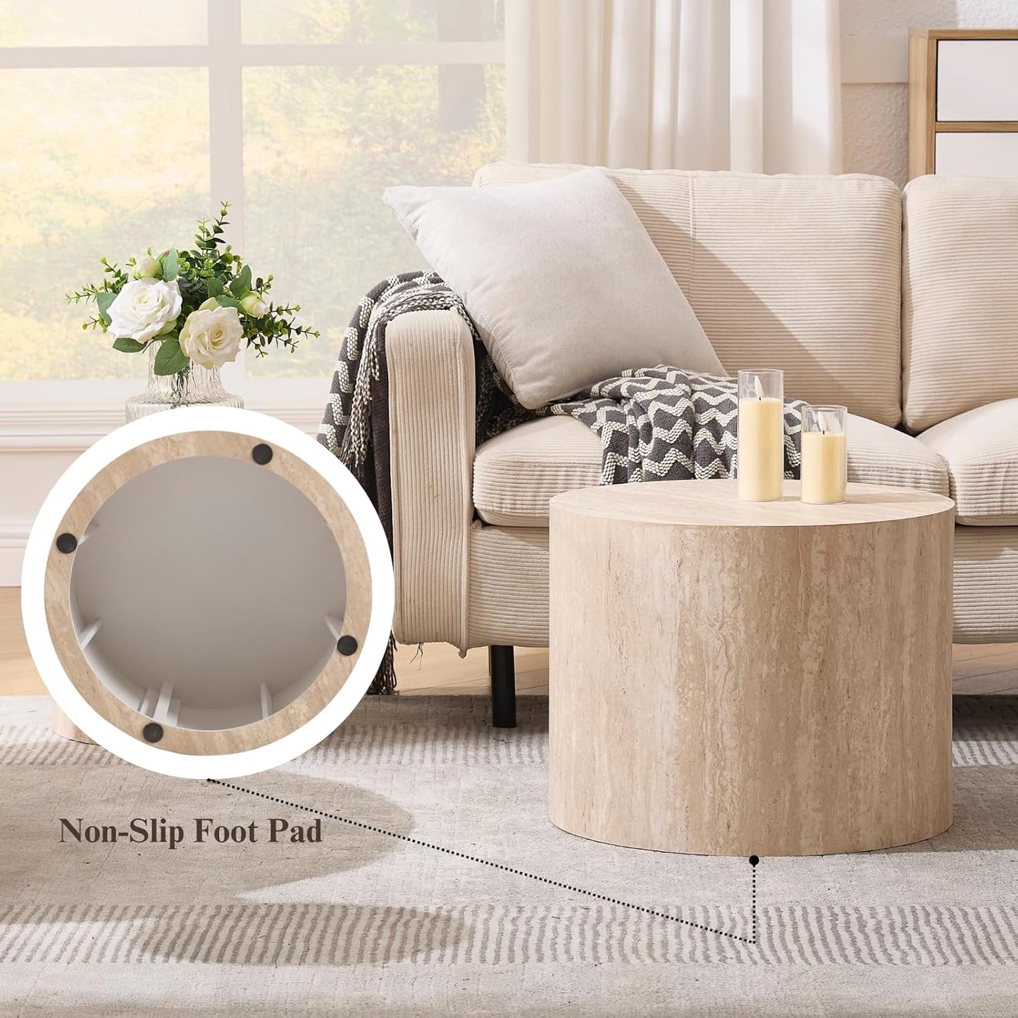 Round Coffee Tables Side Table Set of 2, Wood Nesting End Table for Living Room Balcony Office, No Assembling