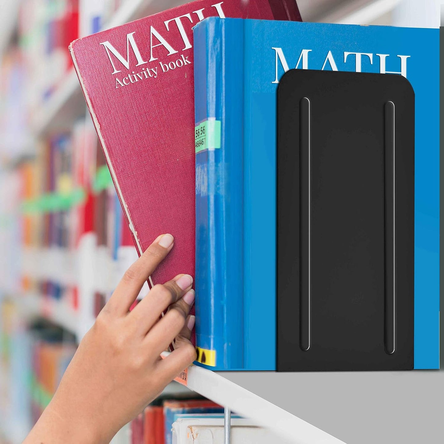 Acrimet Metal Bookends, Jumbo Size 9" H x 4" W x 4-1/2" D, Non-Skid Book Stand for Shelves, Heavy Duty Book Stopper, Black, 1 Pair