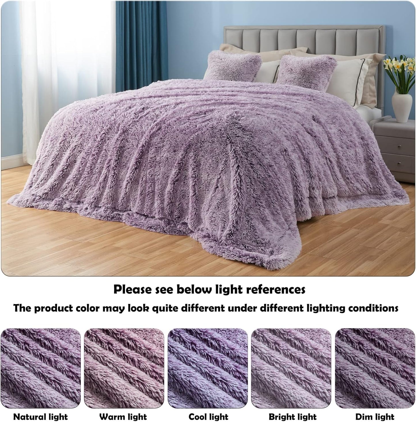 GONAAP Fuzzy Faux Fur Throw Blanket Frosty Purple Super Soft Cozy Plush Fuzzy Shaggy Blanket for Couch Sofa Bed (Frosty Purple, Throw(50"x60"))