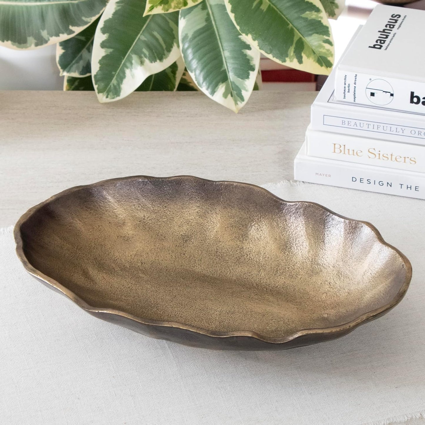 ANDALUCA Set of 2 Oval Metal Decorative Table Bowls, Bronze Finish