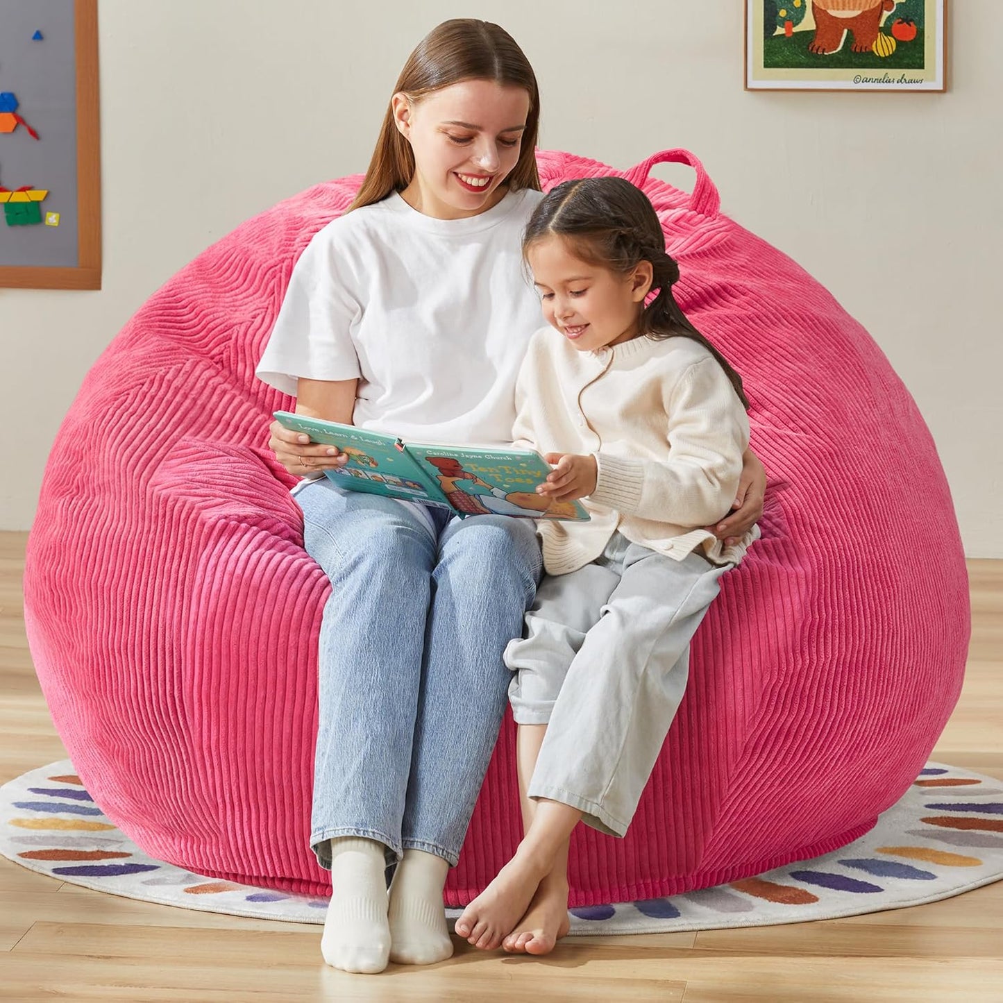Hobestluk 4.5FT Bean Bag Chair Giant Bean Bag Chair with Filler Included Adult Bean Bag Chairs with Removable Cover for Bedroom Living Room - (Jumbo, Pink)