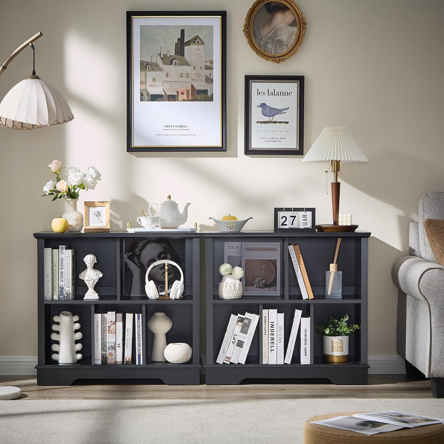 Farmhouse 5 Cube Bookshelf, Black Storage Organizer Bookcase, Kids Toy Storage Cabinet, Small Bookshelves Storage Organizer Shelf, Wood Display Cabinet Book Shelves for Bedroom,Living Room,Office