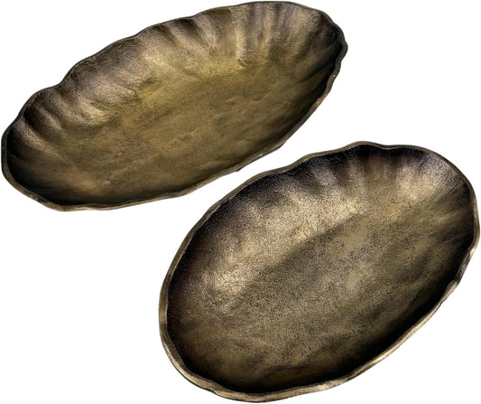 ANDALUCA Set of 2 Oval Metal Decorative Table Bowls, Bronze Finish