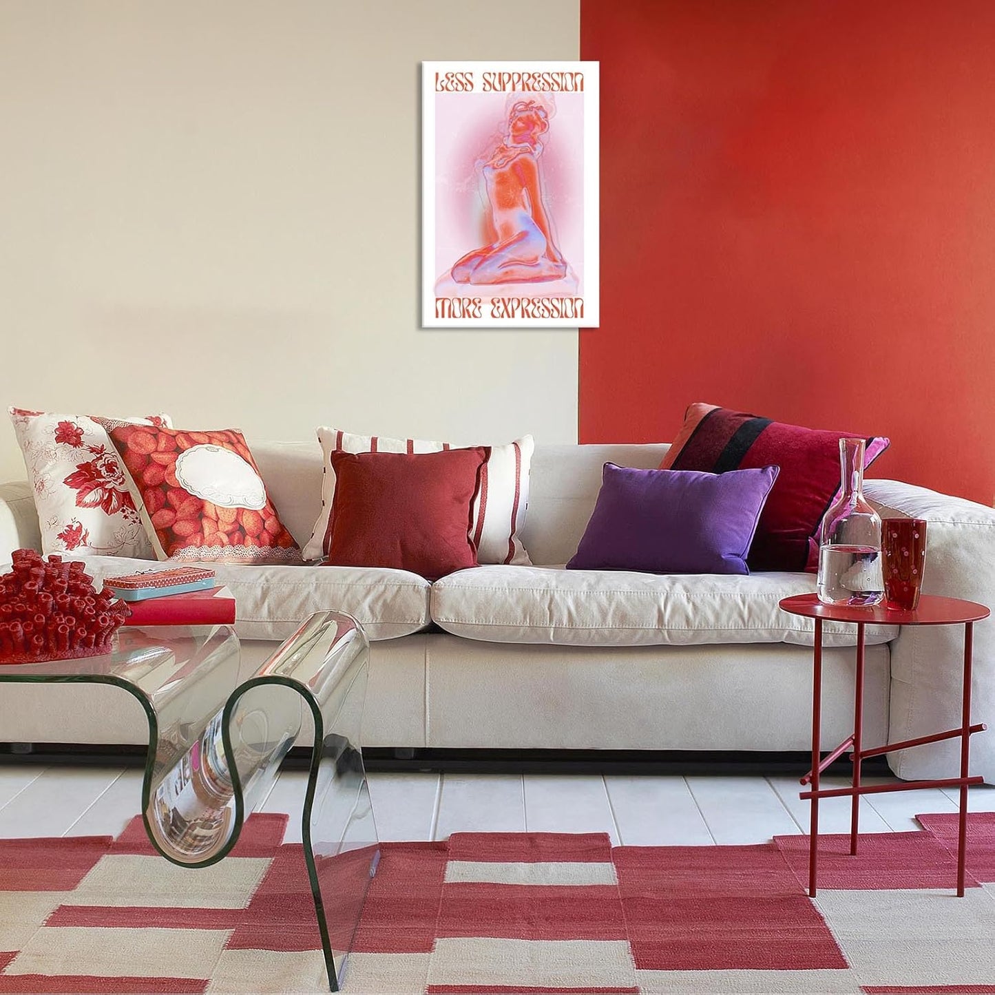 Spiritual Affirmation Art Poster Pink Woman Canvas Wall Art Aesthetic Pictures Sexy Woman Prints Painting Trendy Gradient Aesthetic Wall Decor Living Room Bedroom 16x24in Framed