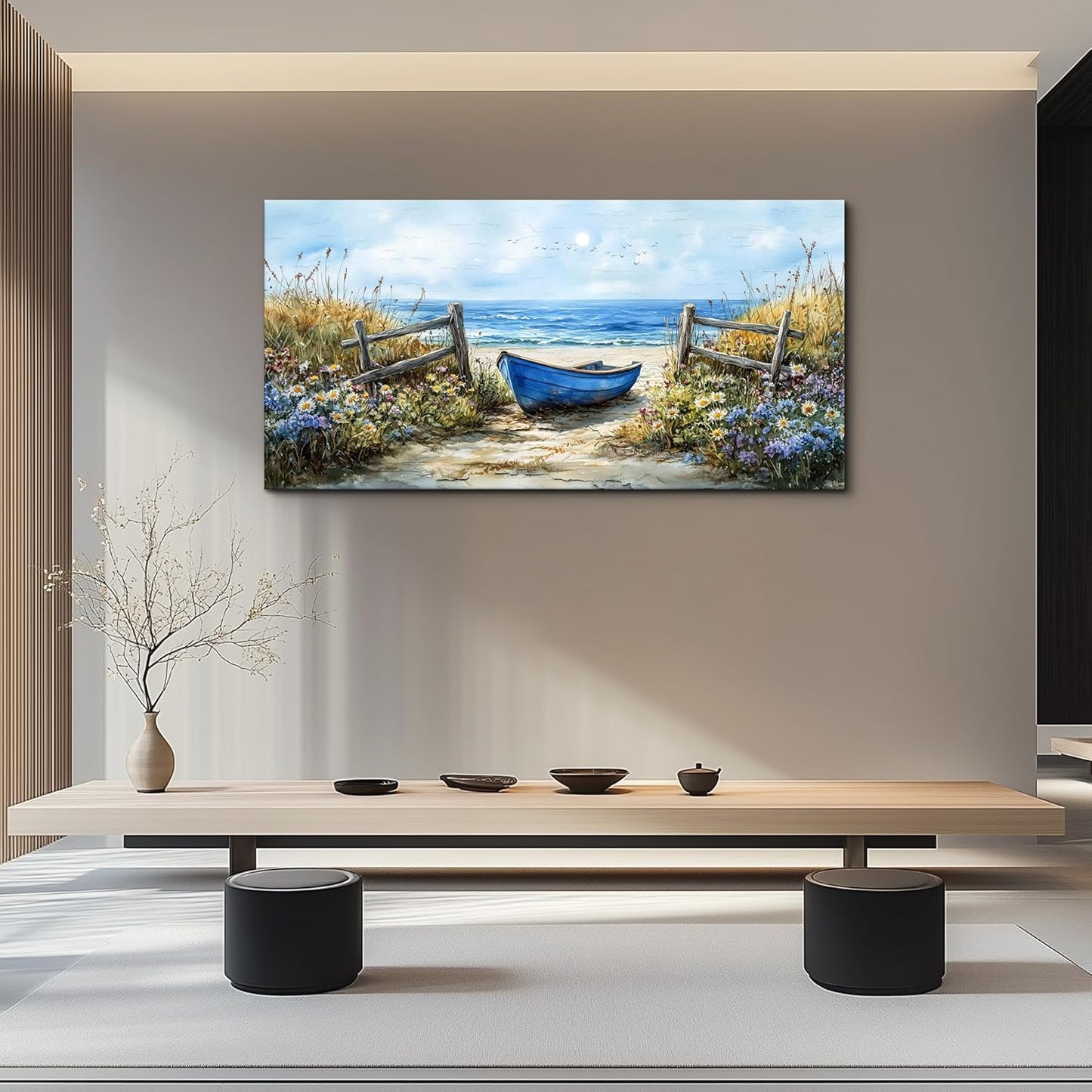 ZUITINGHUA Canvas Wall Art For Living Room Large Wall Decor For Office Bedroom Decorations Seaside Landscape Pictures Boat Painting Artwork Room Wall Mural Aesthetic Home Decor 30x60 In