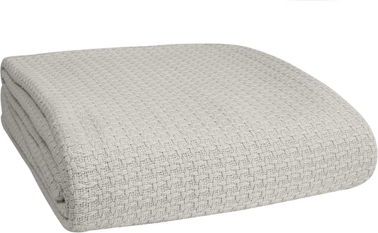 BELIZZI HOME 100% Cotton Bed Blanket, Breathable Bed Blanket Full Queen Size, Cotton Thermal Blankets Full Queen, Perfect for Layering Any Bed for All Season, Light Grey