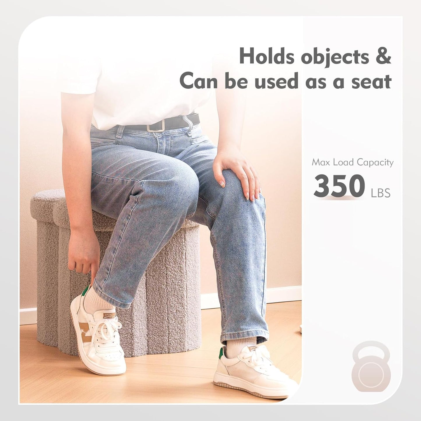 B FSOBEIIALEO Storage Ottoman Cube, Flowers Shaped Ottomans with Storage Foot Stool Footrest, Boucle Ottoman Seat for Dorm Room, Faux Teddy Fur, Grey 15"x15"x15"