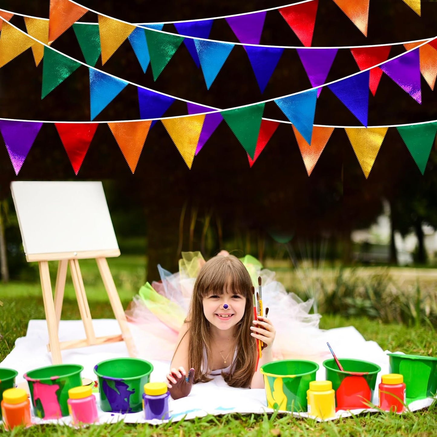 Rainbow Party Decorations Colorful Metallic Fabric Triangle Pennant Banner Flag Bunting Garland for Rainbow Fiesta Carnival Christmas Birthday Wedding Baby Shower Holiday Outdoor Party Supplies