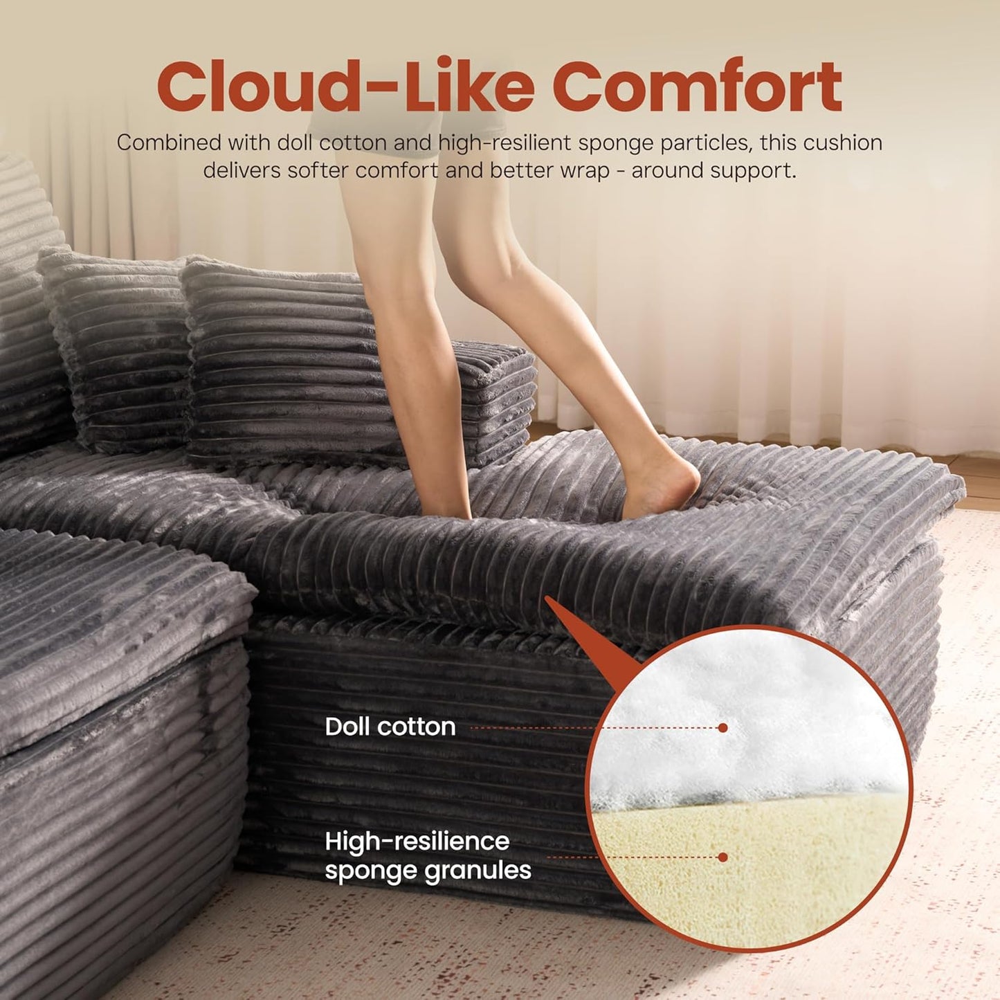 ovios 105” Modular Sectional Sofa with Thicken Seat Cushion, Cloud Couch with Deep Seat, Modern L-Shape Sofas Couches with Chaise,Upholstered Couches for Living Room Bedroom,Grey