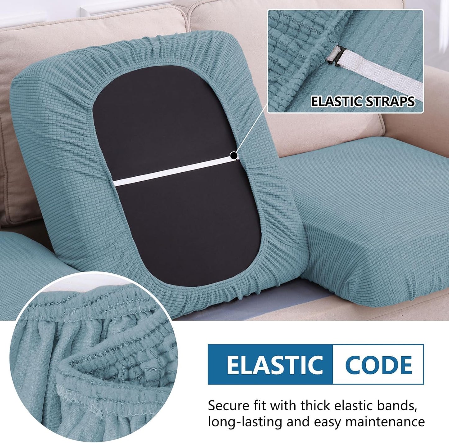 hyha Waterproof Couch Cushion Covers for Pets, Non Slip Sofa Seat Cover for Dogs Washable, Soft Thick Stretch Jacquard Fabric, Sofa Slipcovers with Elastic Bottom (1 Piece for Backrest M, Lake Blue)