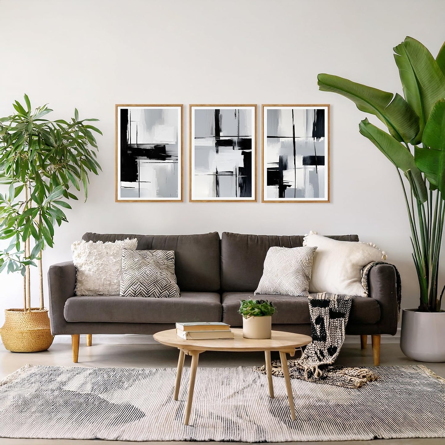 HPNIUB Modern Abstract Geometric Wall Art, Black & White Canvas Neutral Prints, Minimalist Bohemian Mid-Century Wall Art for Hallway, Office Wall Decor- 16"x24"x3