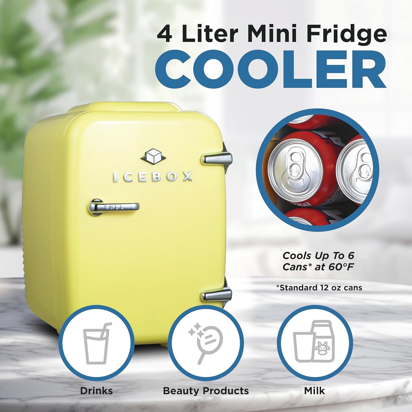 IBMF4SUN Fridge for Bedroom, Skincare, Portable Cooler & Warmer for Makeup, for Office & Home Refrigerator, Mini (4 L / 6-Can), Sun Yellow