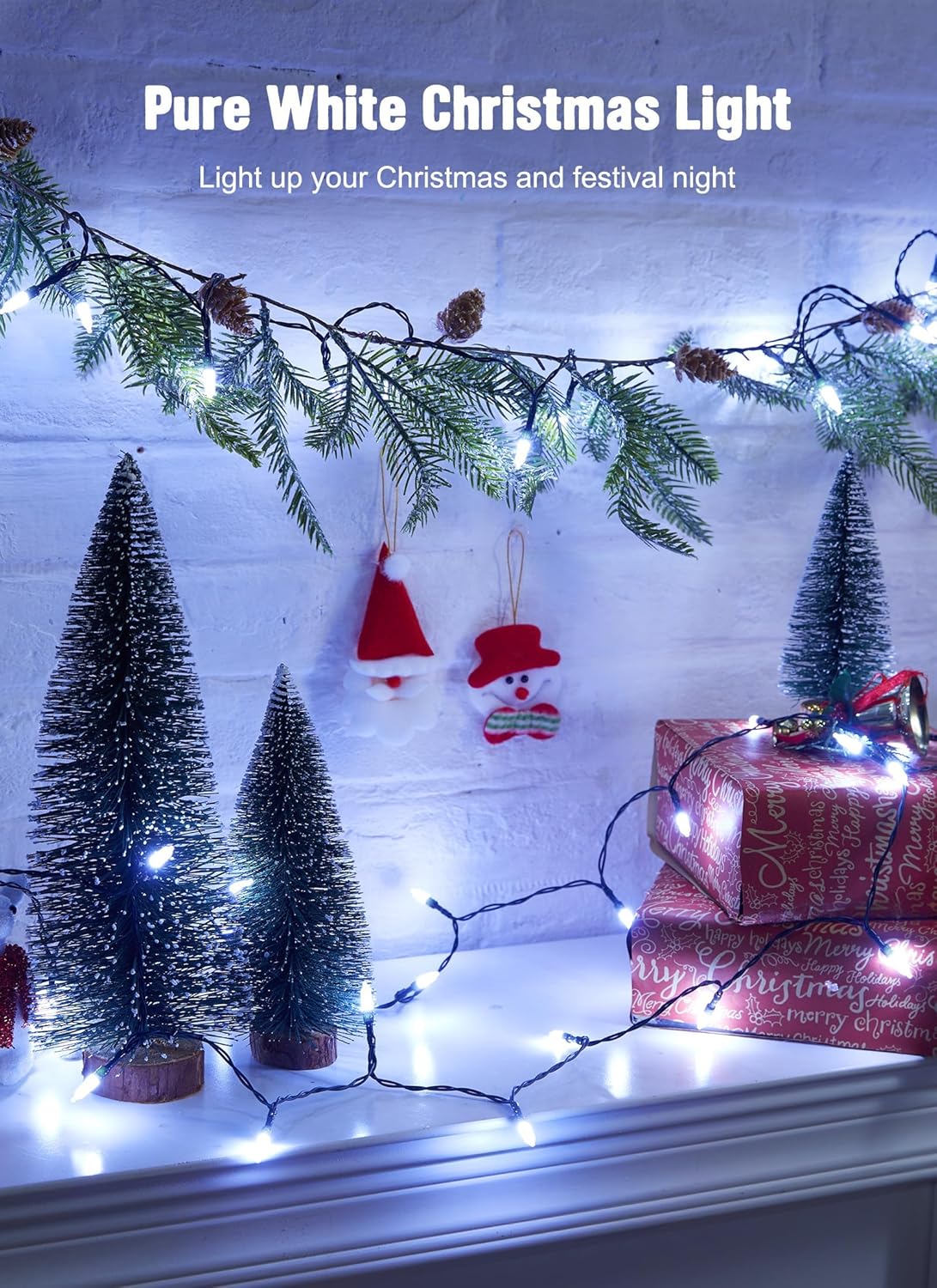 2 Pack Battery Operated Christmas String Lights, 8ft 20 LED Mini Lights with Timer, Christmas Tree Light for Indoor Outdoor Bedroom Wedding Party Holiday Xmas Decoration，Pure White