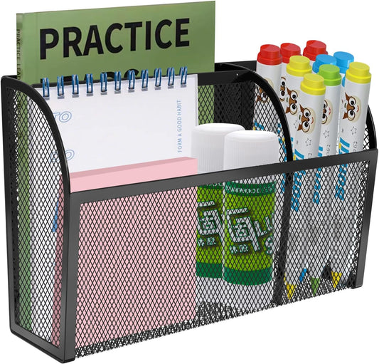 Magnetic Pencil Holder-Magnetic Basket for Fridge 3-Grid Mesh Magnetic Pen Holder for Refrigerator, Extra Strong Magnets Mesh Marker Holder Locker Accessories Organizer for Whiteboard
