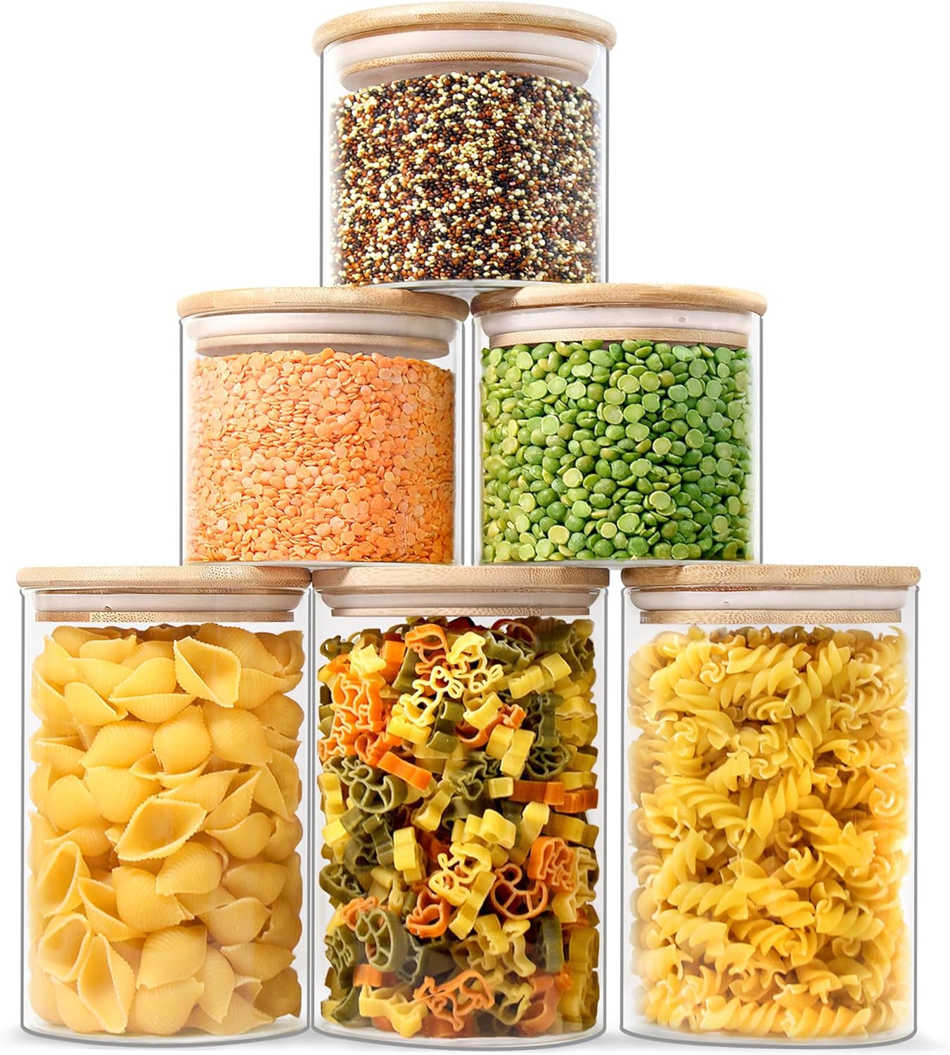 Urban Green Glass Storage Container Bamboo Lids, Glass Airtight Canisters sets, Food Jars, Pantry Organization and Storage Containers, Spice Jars, Flour Canisters of 6