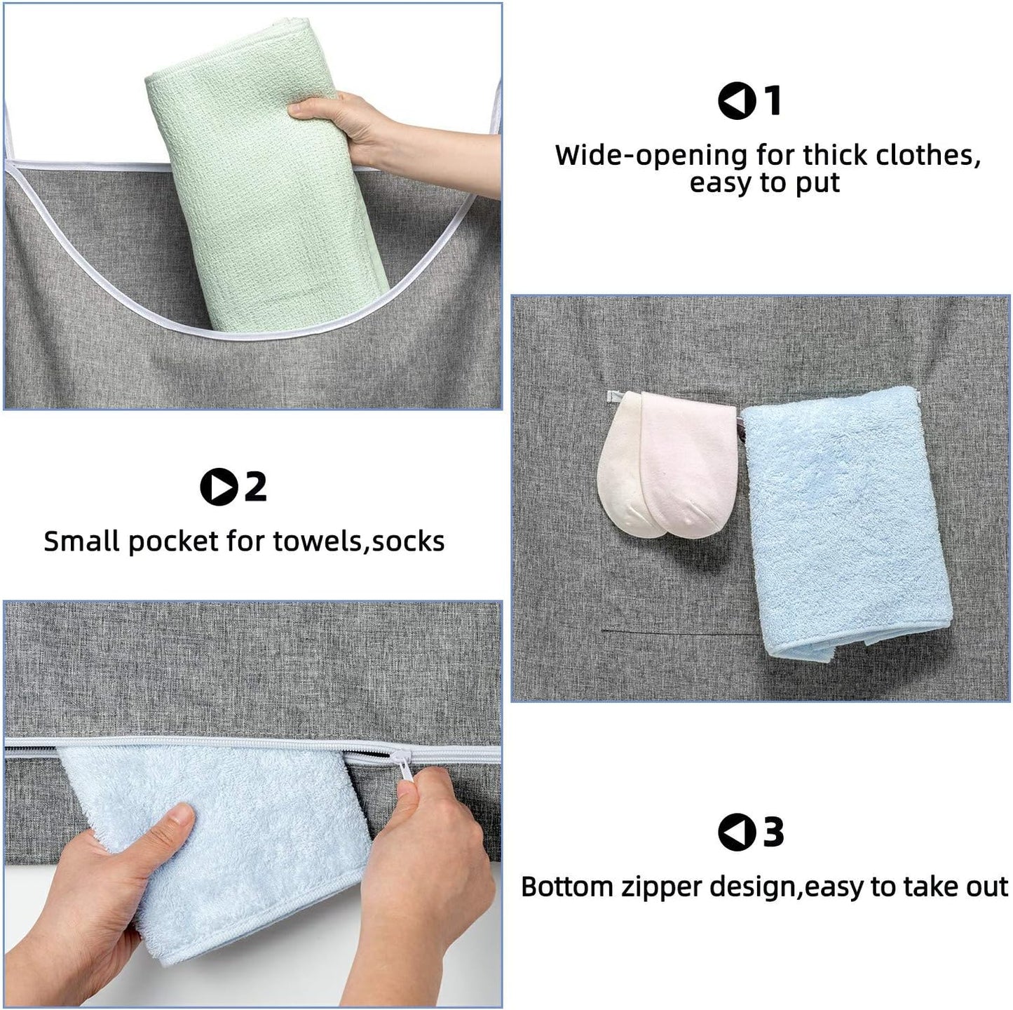 X-Large Hanging Laundry Hamper Bag, Door Hanging Hamper with Front Pocket Dirty Clothes Hanging Laundry Bag Large Size 35X22 inch Door Laundry Basket (Grey)