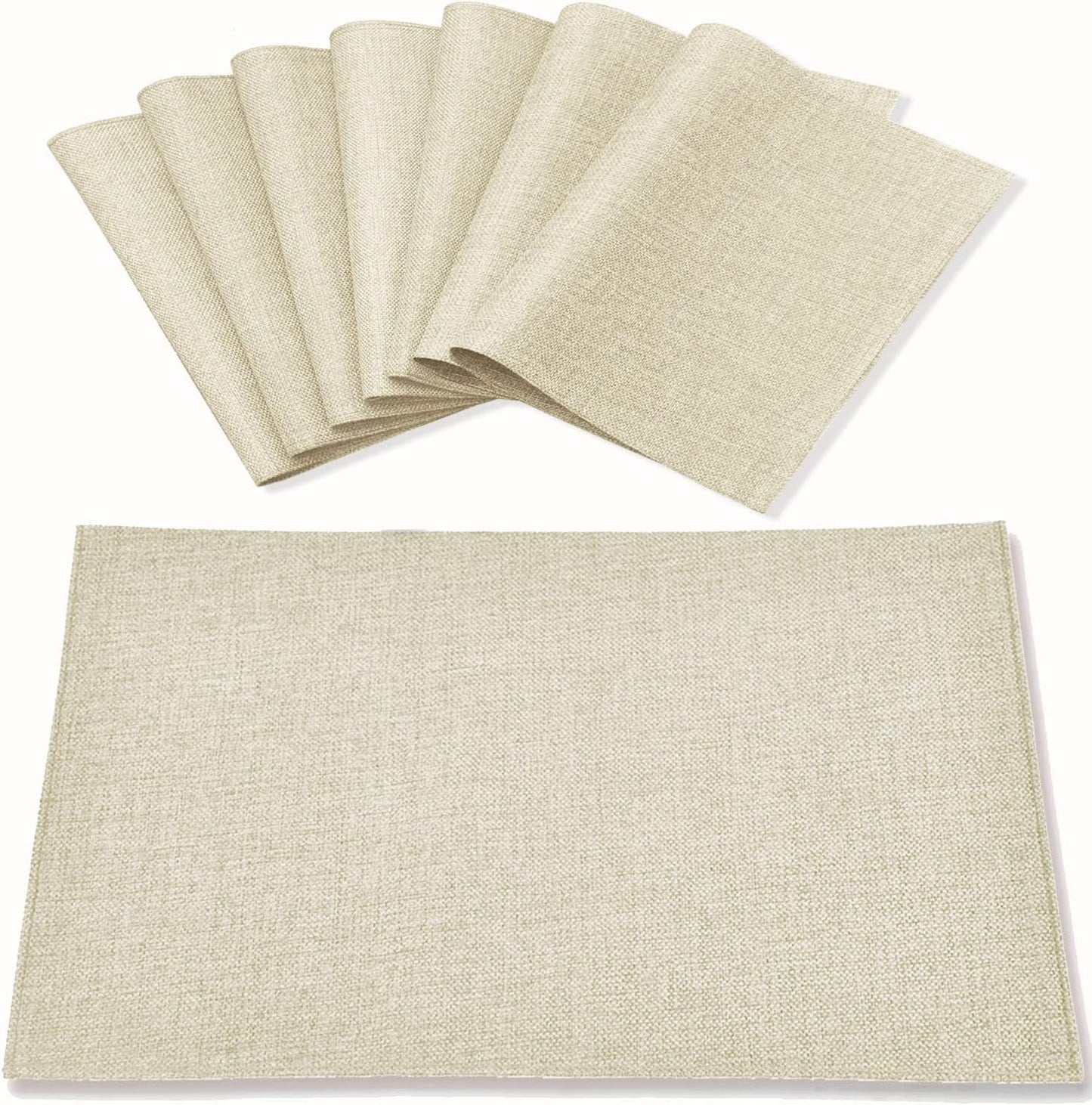 Cloth Placemats Set of 8, Linen Type Fabric Placemats Machine Washable Heat Resistant Placemats Wrinkle Free Thick Polyester Kitchen Place Mats for Dining Table (Beige)