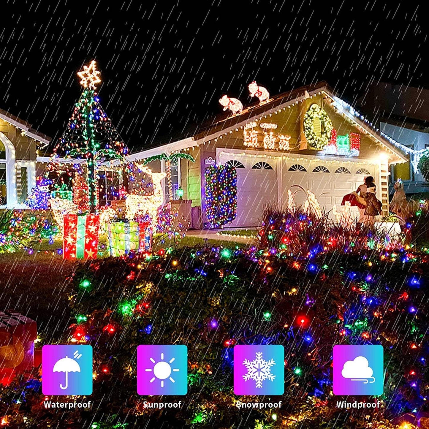 JMEXSUSS 200 LED Multicolor Christmas Lights Outdoor Waterproof, 66ft Expandable Green Wire, 8 Modes Timer Function, Ideal for Home Party Indoor Xmas Decorations