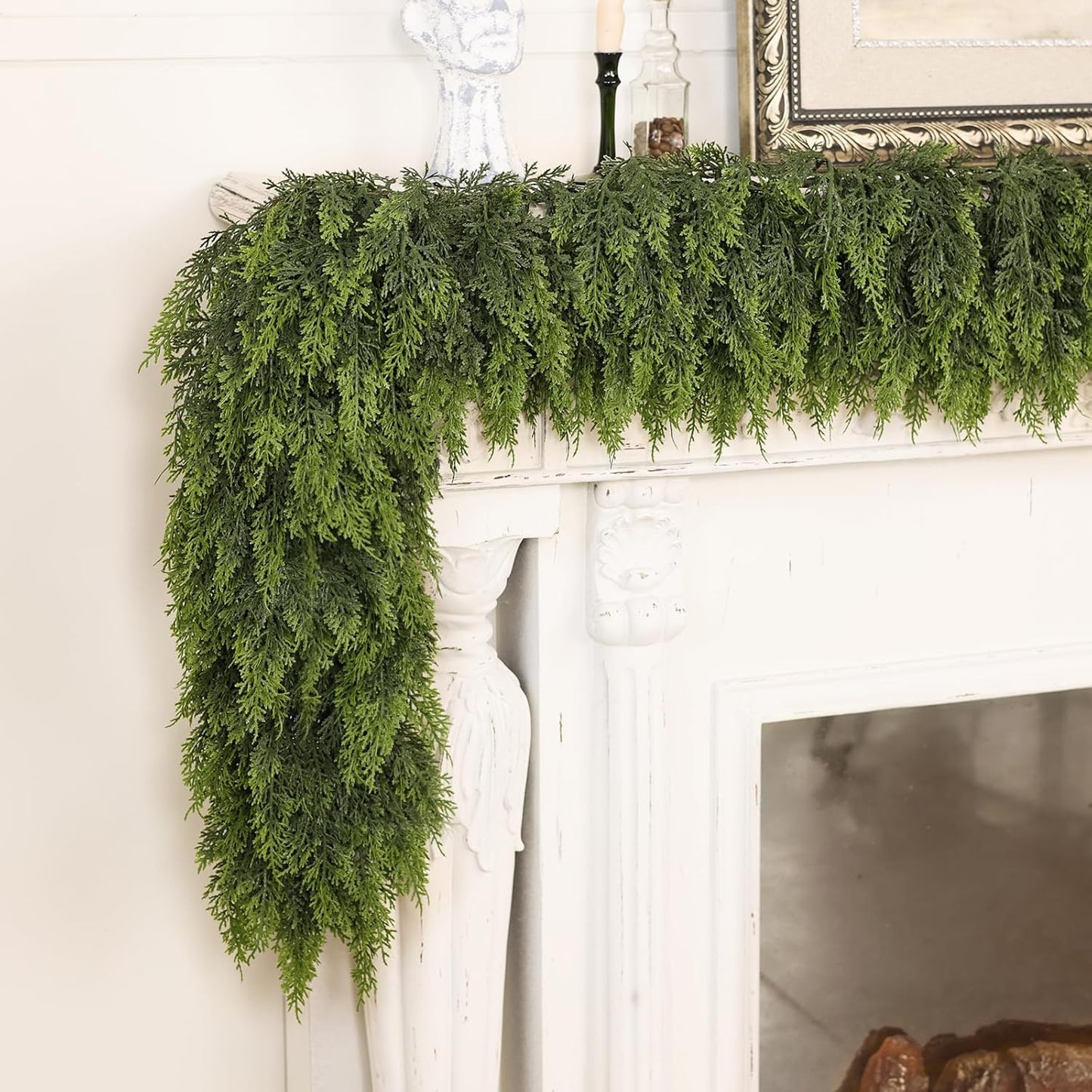 5FT Real Touch Cedar Garland - Artificial Christmas Garland Fake Green Faux Thick and Lush Pine Needles Garlands for Table Fireplace Mantle Holiday Home Indoor Outdoor Decor (2PCS)