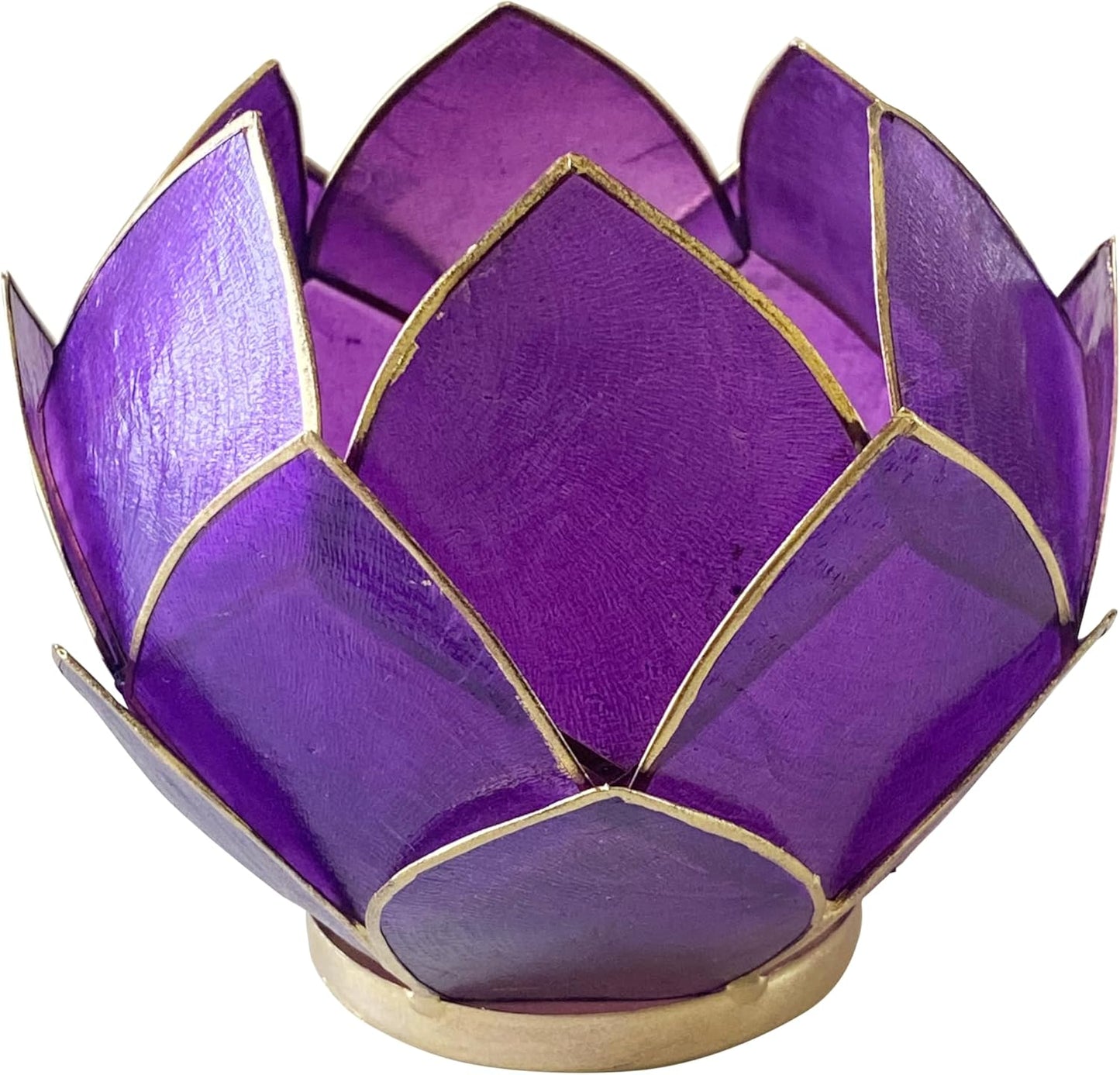 Blooming Lotus Capiz Shell Tealight Candle Holder, Handcrafted Decorative Tea Light Candleholder with Translucent Flower Petals for Ambient Illumination and Natural Elegance, Purple