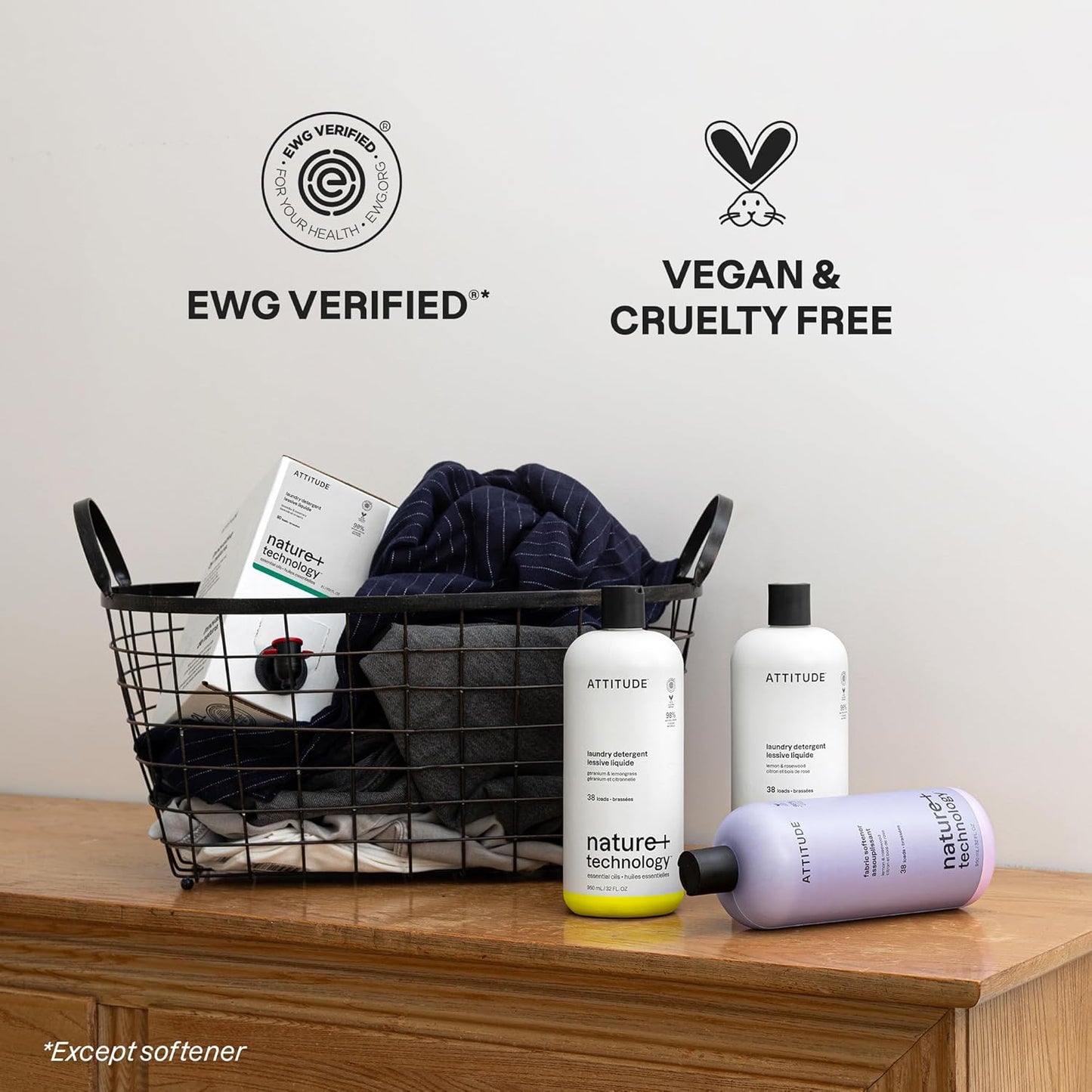 ATTITUDE Liquid Fabric Softener, Natural Origin Ingredients, For White and Colored Clothing, Deodorizes, Gentle on Delicate skin, Infused With Essential Oils, Geranium & Lemongrass, 38 Loads, 32 Fl Oz