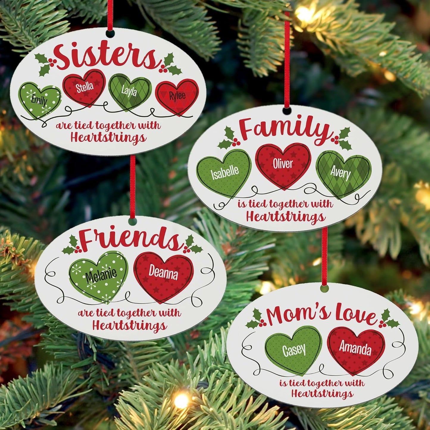 Let’s Make Memories Personalized Christmas Ornament - for Friends - 2024 Christmas Ornament - Wood - Oval - 2–6 Names - Heartstrings
